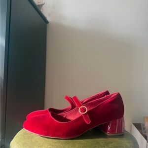 Deltan Red Velvet Mary Jane Shoes